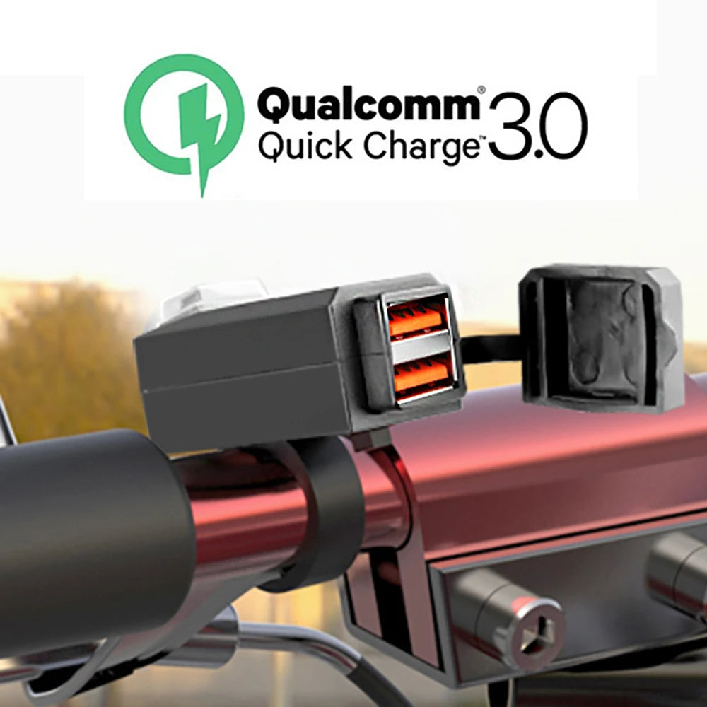 Waterproof Motorcycle USB Charger QC3.0 Handlebar Adapter