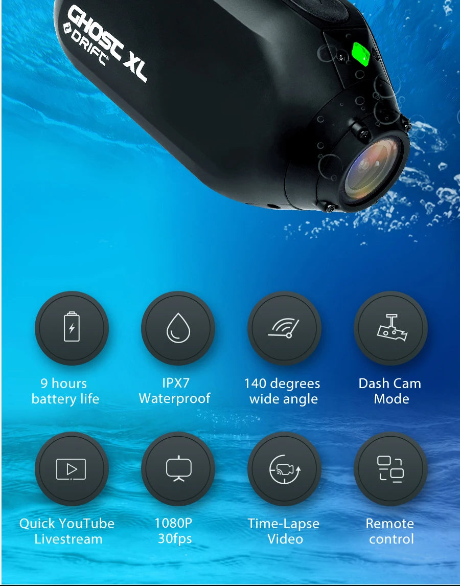 Drift Ghost XL Sport Action Camera 1080P WiFi 9 Hours IPX7 Waterproof