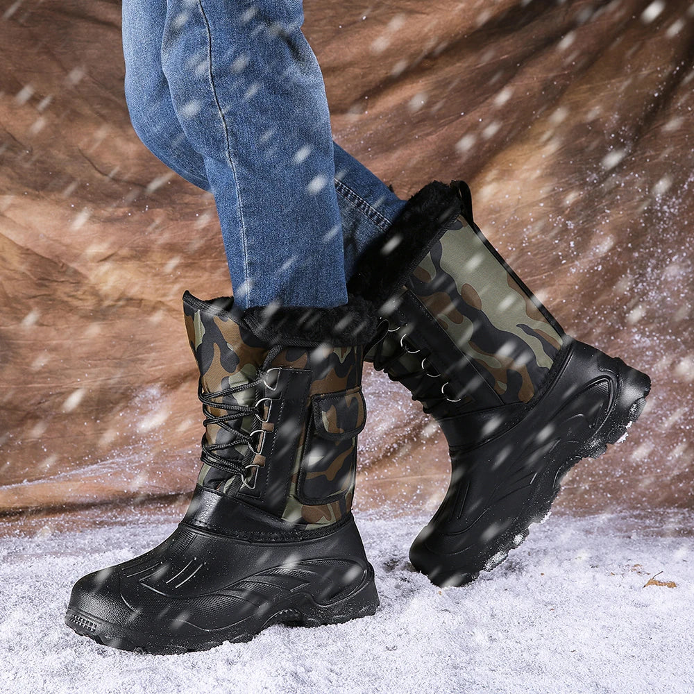 Winter Camouflage Snow Men's Waterproof Motorcycle Boots