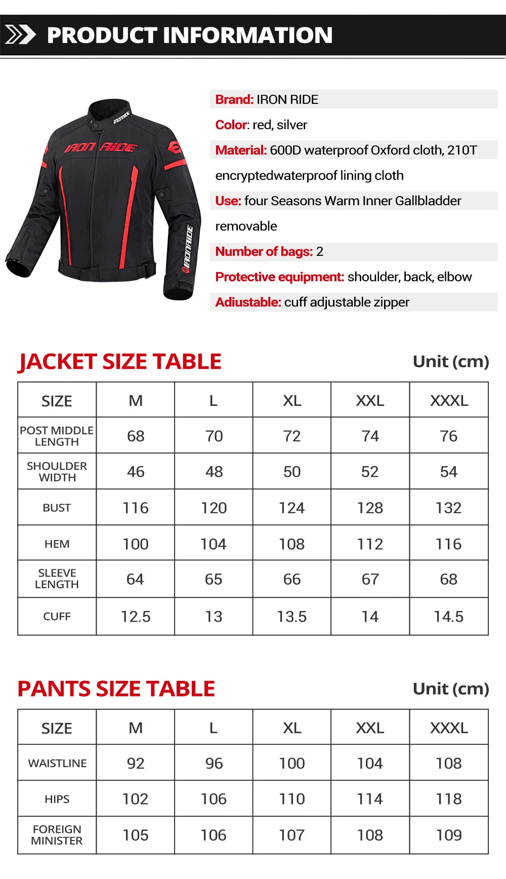 Waterproof Motorcycle Jacket & Pants Suit with Armor
