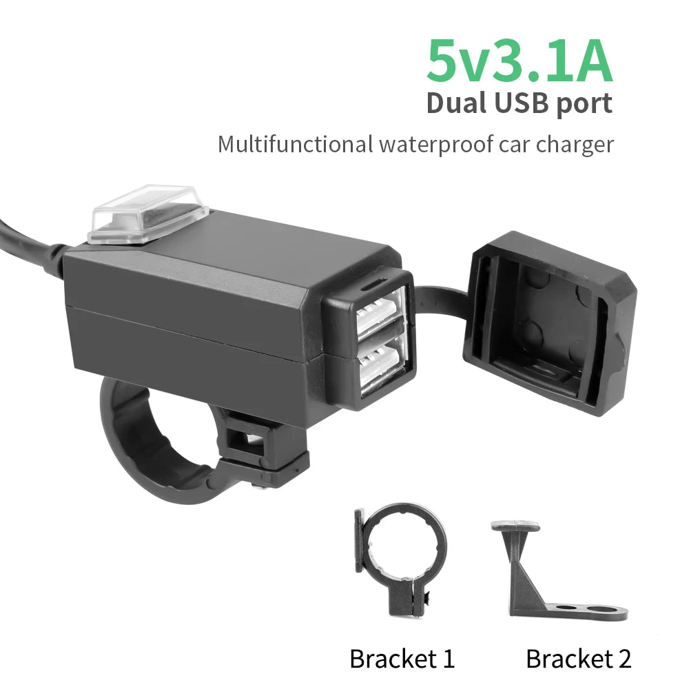 Waterproof Motorcycle USB Charger QC3.0 Handlebar Adapter