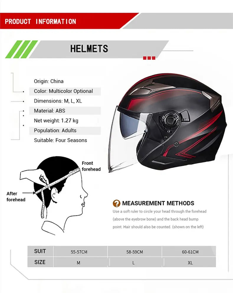 ECE Dot Approved Open Face Motorcycle Helmet
