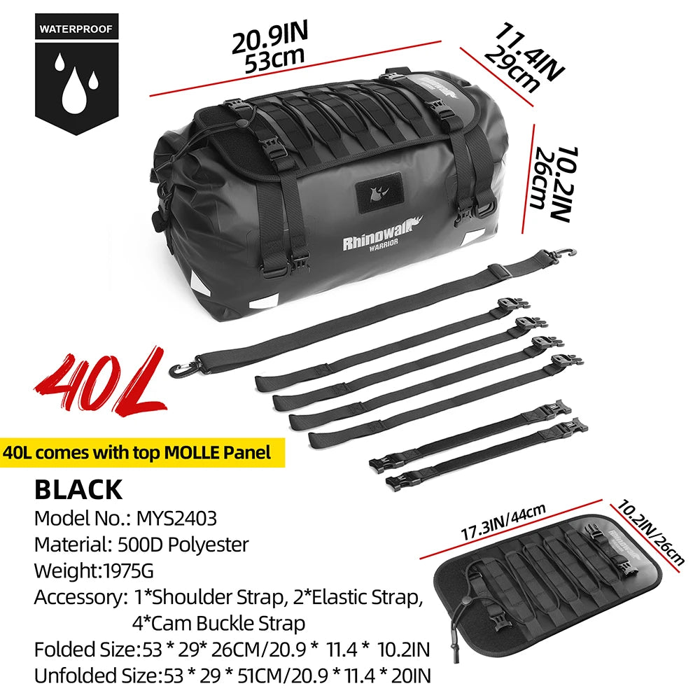 Waterproof Motorcycle Saddle Bag with MOLLE Expansion