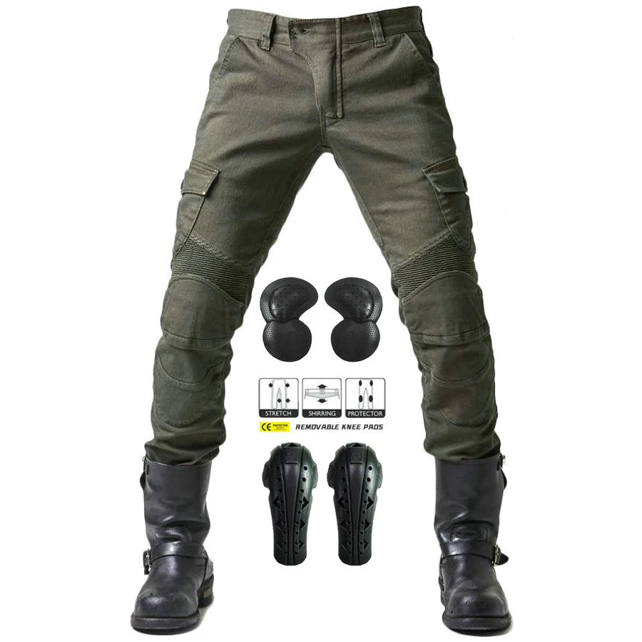 Stylish Motorcycle Black Men Jeans with Extension Protector