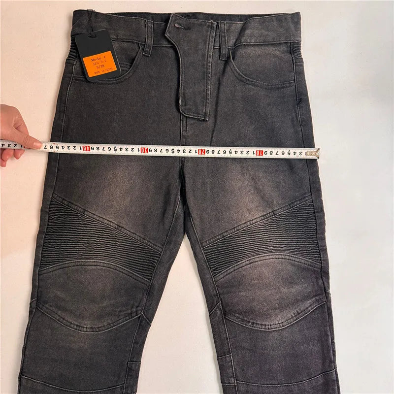 Men's Embroidery Motorcycle Pants with Belt