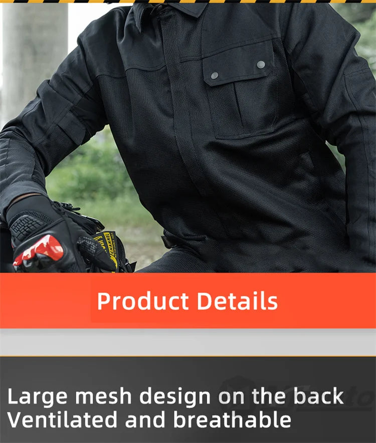 VEMAR Men Motorcycle Jacket - Retro Black Summer Mesh Jacket with CE Armor