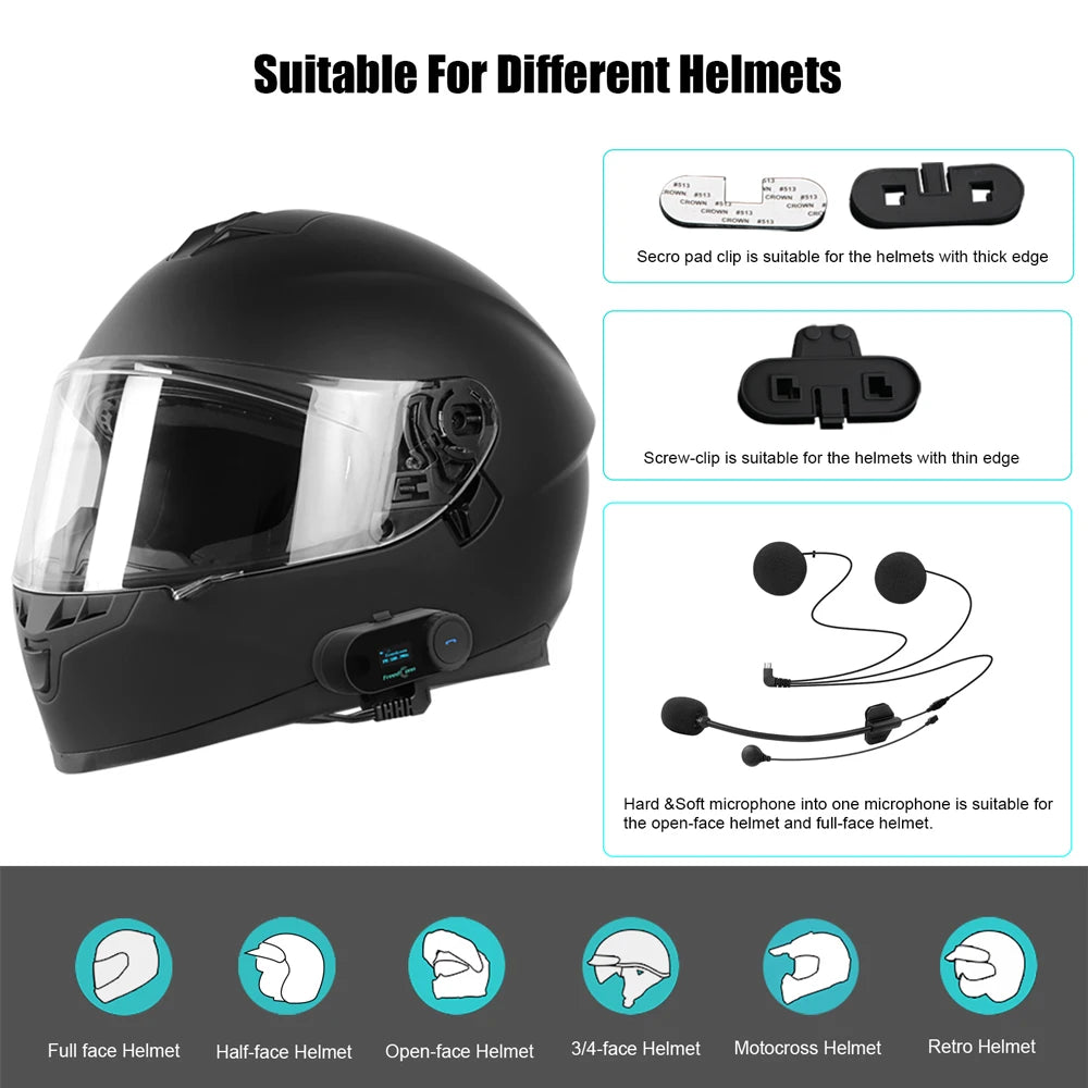 Bluetooth Motorcycle Intercom Helmet Headset with FM