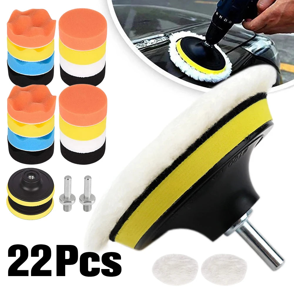 22-Piece Buffing Wool Pads Set for Car & Motorcycle Polishing