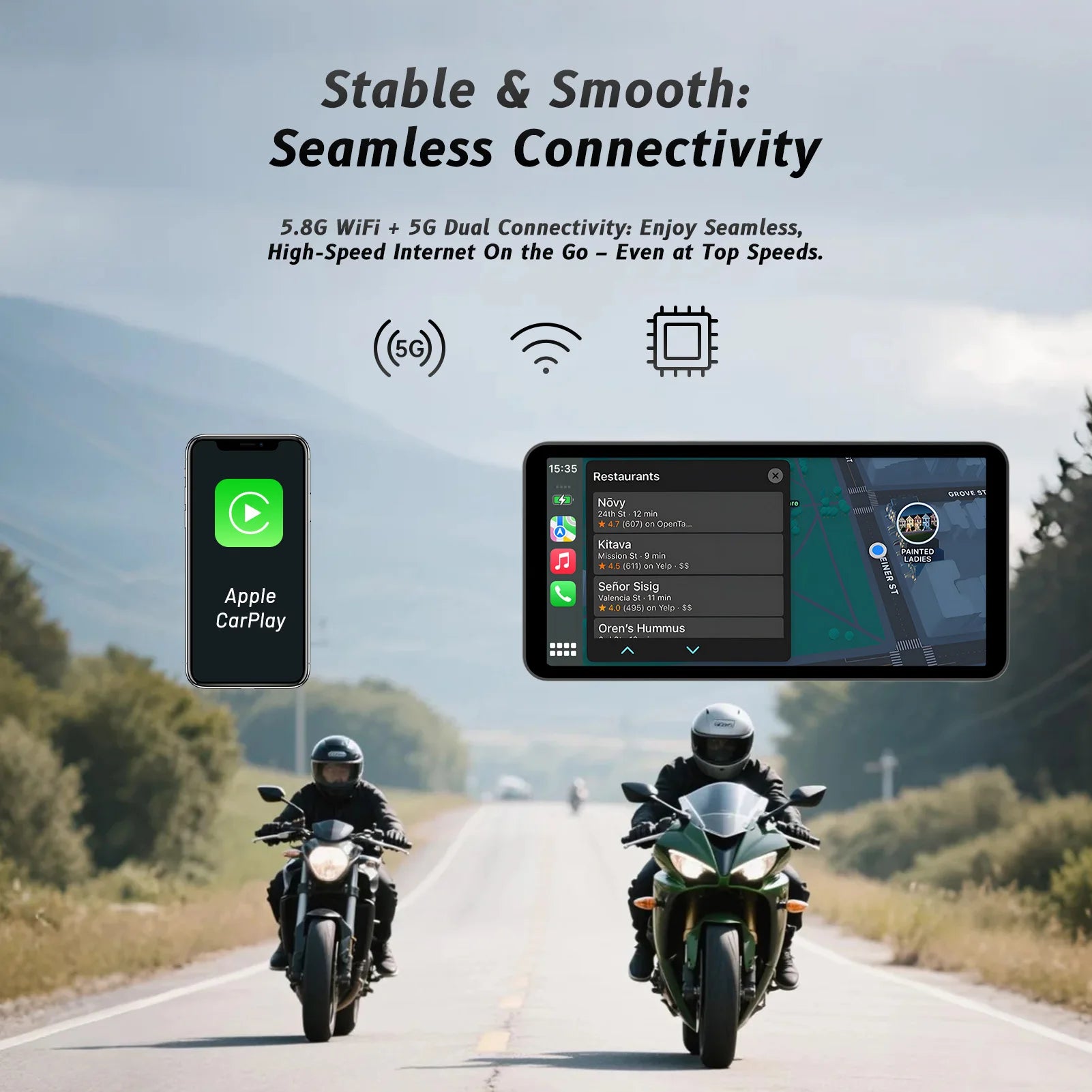 6-Inch Motorcycle Smart Display with Wireless CarPlay