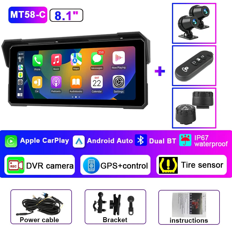 Jansite 8.1" Waterproof Motorcycle Monitor