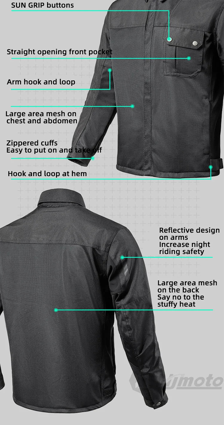 VEMAR Men Motorcycle Jacket - Retro Black Summer Mesh Jacket with CE Armor