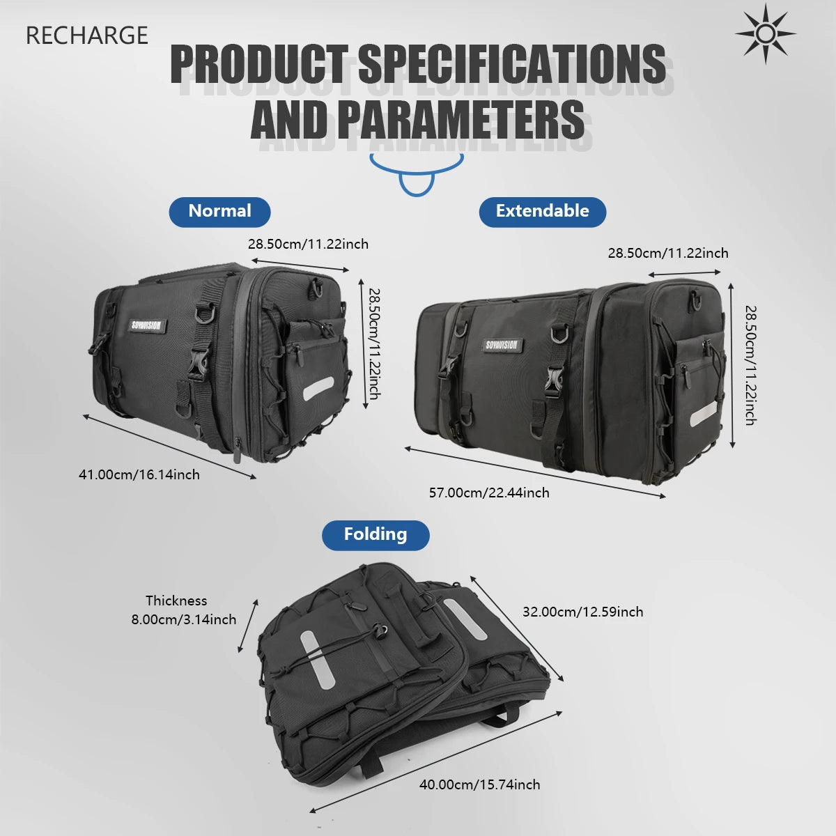 Waterproof Motorcycle Rear Seat Bag 35L-60L Luggage