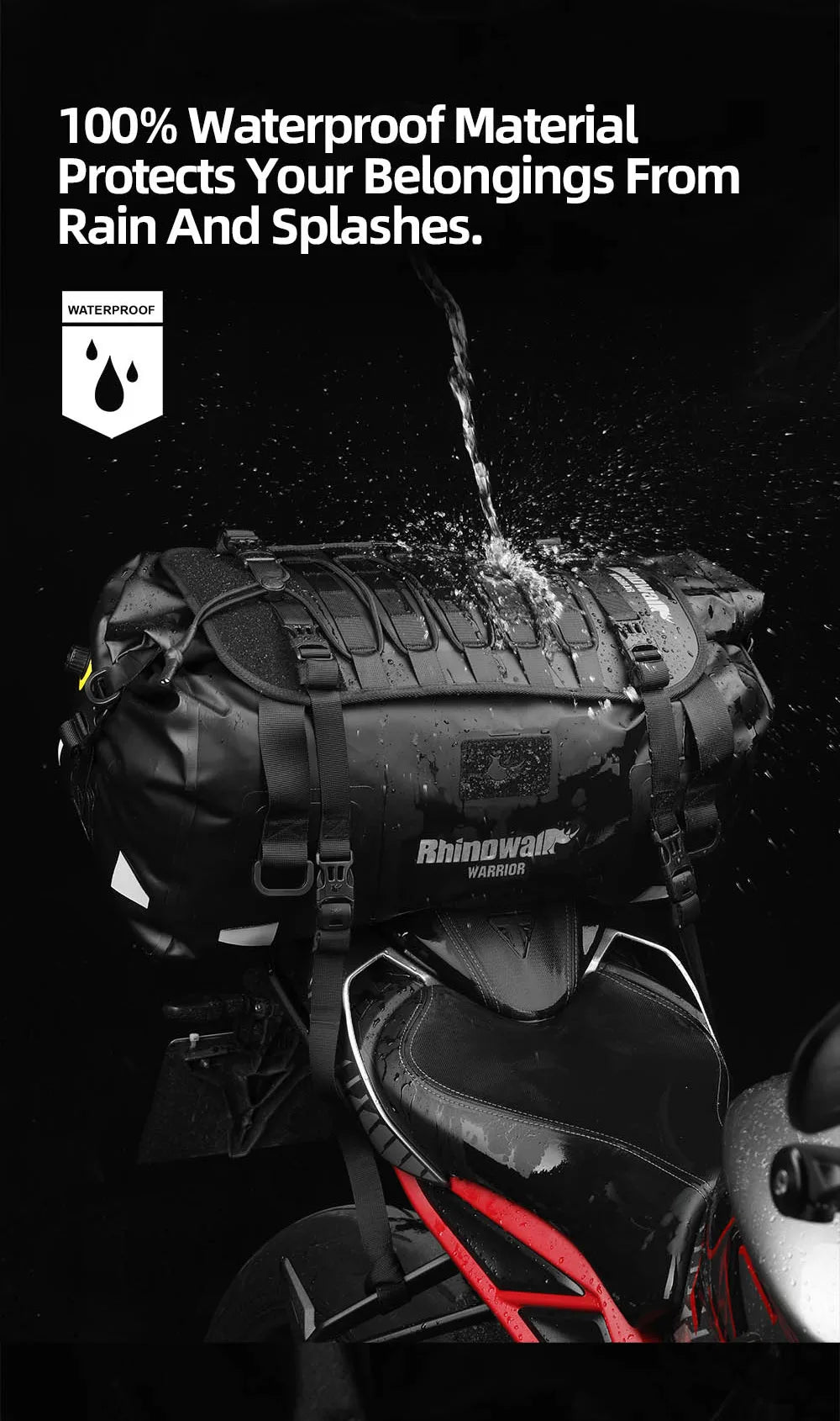Waterproof Motorcycle Saddle Bag with MOLLE Expansion