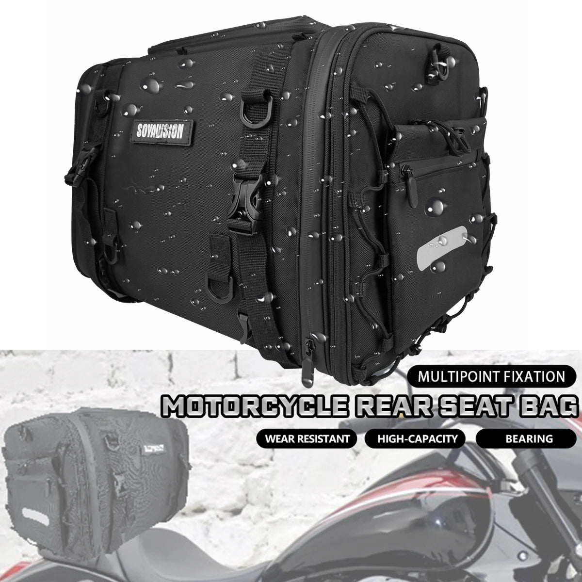 Waterproof Motorcycle Rear Seat Bag 35L-60L Luggage