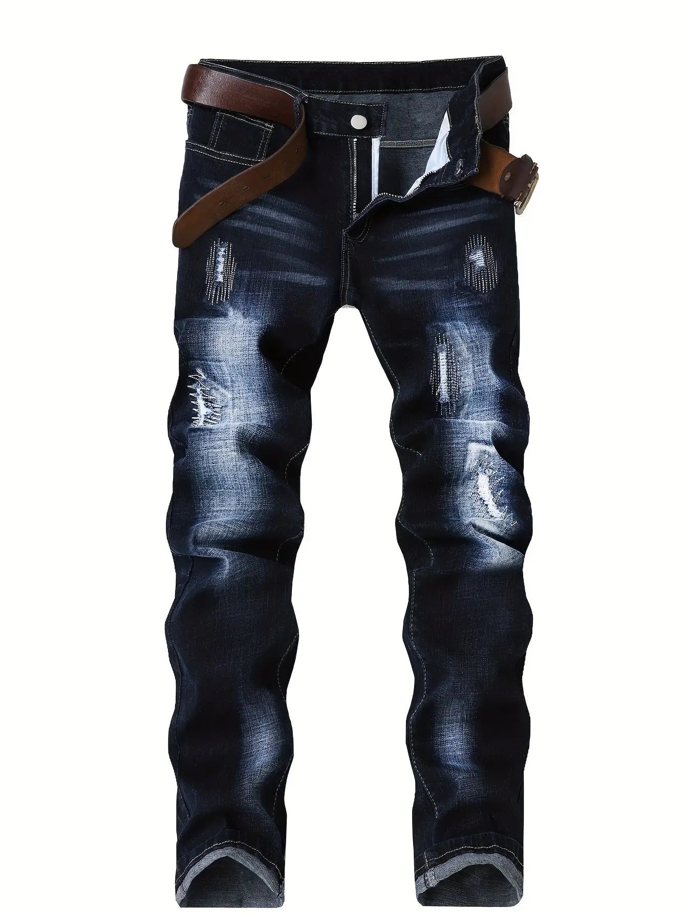 Trendy Men's Motorcycle Jeans Straight Leg Denim Pants