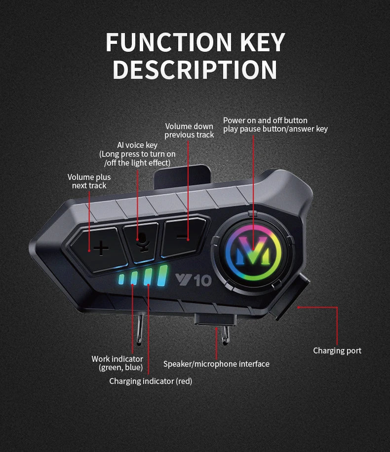 Bluetooth Helmet Headset Lights