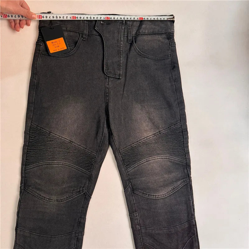 Men's Embroidery Motorcycle Pants with Belt