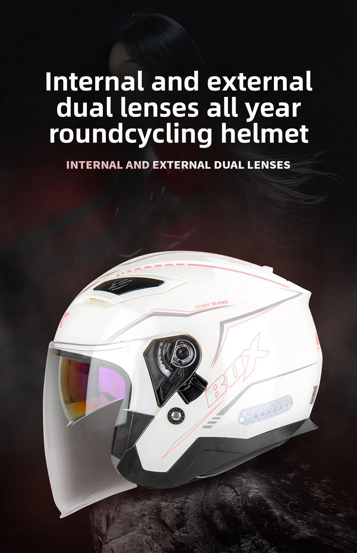 Open Face Motorcycle Helmet with Double Lens