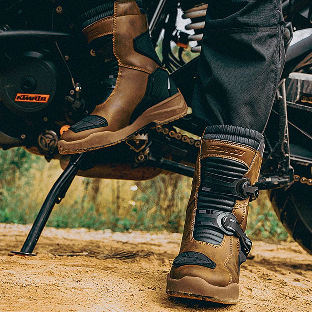 SCOYCO Cowhide Motocross Boots Men's Waterproof Motorcycle Boots
