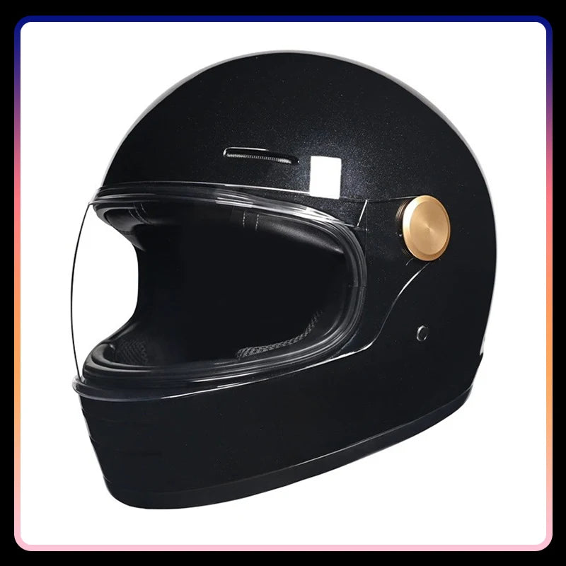 Retro Leather Full Face Motorcycle Helmet with Clear Lens
