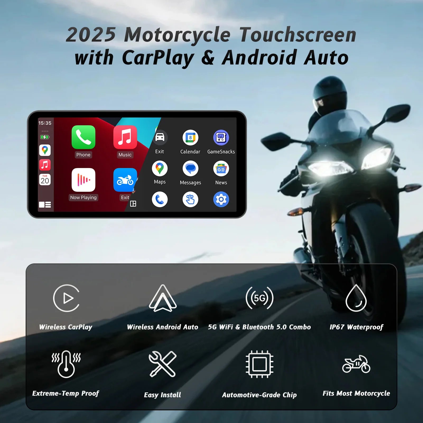 6-Inch Motorcycle Smart Display with Wireless CarPlay