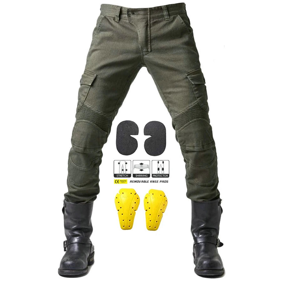 Stylish Motorcycle Black Men Jeans with Extension Protector