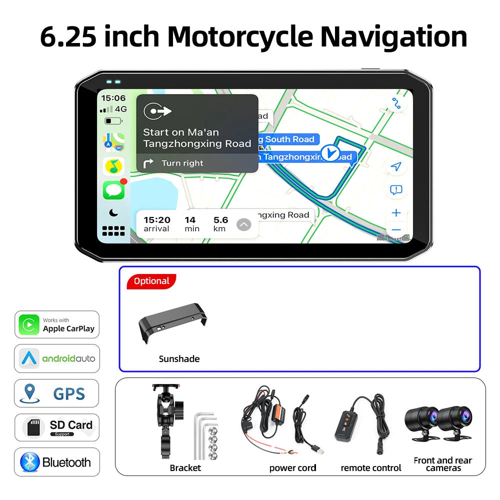Universal Motorcycle Monitor with CarPlay & Android Auto