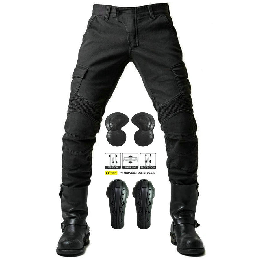 Stylish Motorcycle Black Men Jeans with Extension Protector