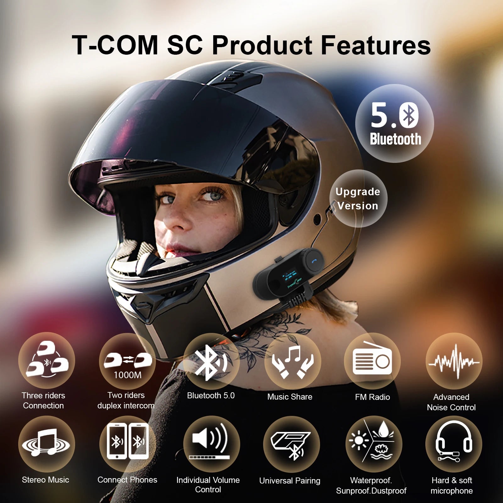 Bluetooth Motorcycle Intercom Helmet Headset with FM