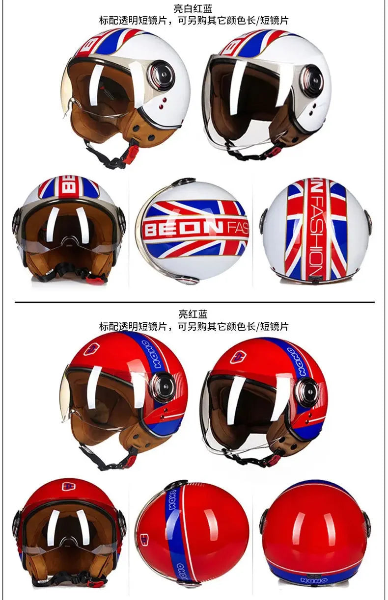 Beon Motorcycle Helmet - ECE Certified Retro Half Cap