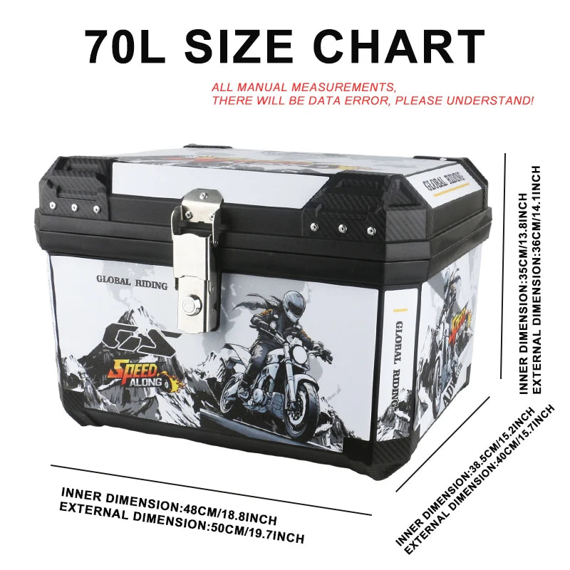 Universal 70L Motorcycle Tail Box Trunk