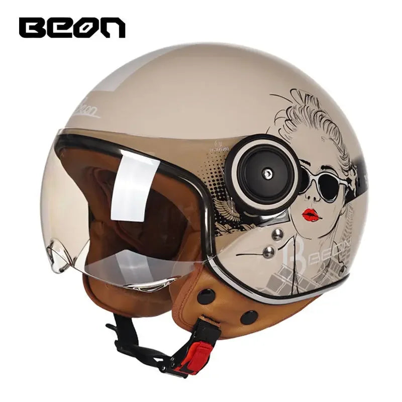 Beon Motorcycle Helmet - ECE Certified Retro Half Cap