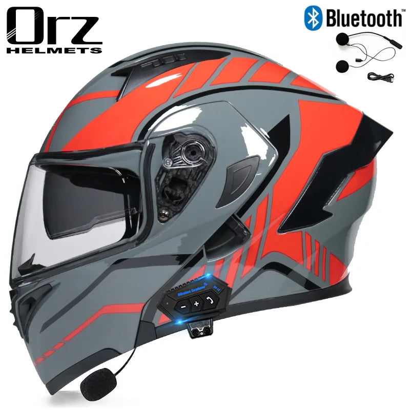 Fire Red Bluetooth Motocross Modular Motorcycle Helmet