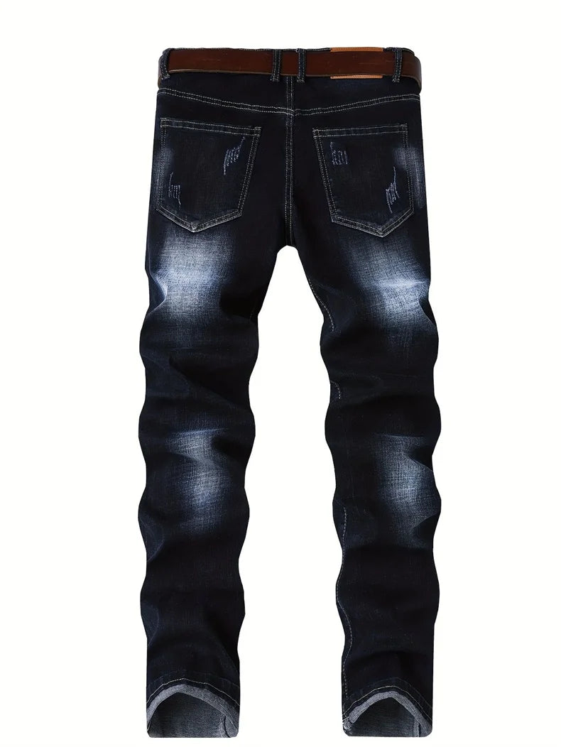 Trendy Men's Motorcycle Jeans Straight Leg Denim Pants