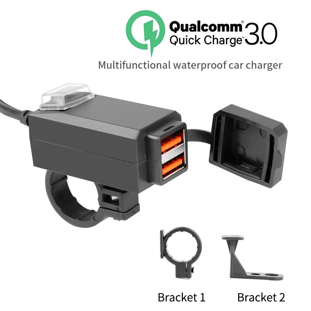 Waterproof Motorcycle USB Charger QC3.0 Handlebar Adapter