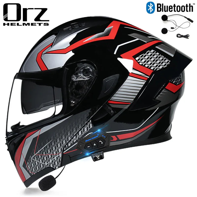 Fire Red Bluetooth Motocross Modular Motorcycle Helmet