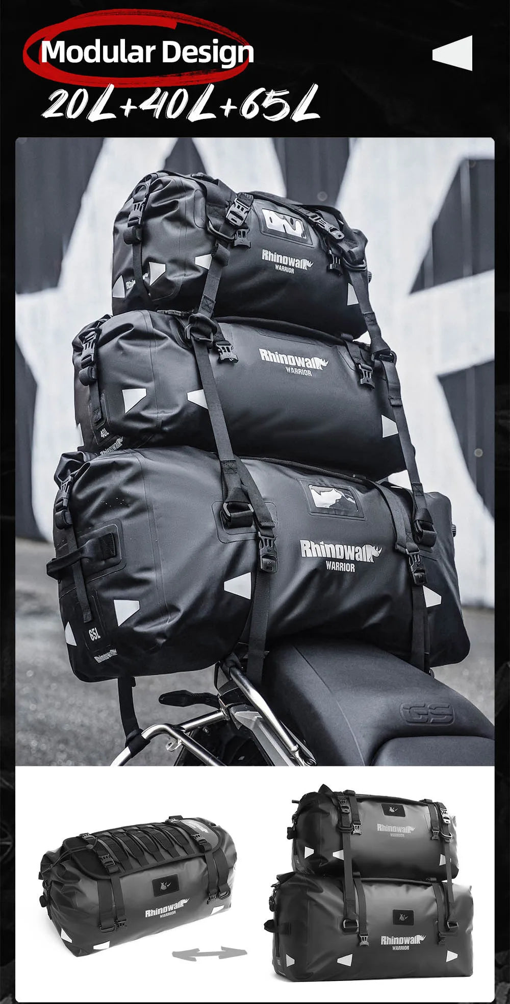 Waterproof Motorcycle Saddle Bag with MOLLE Expansion