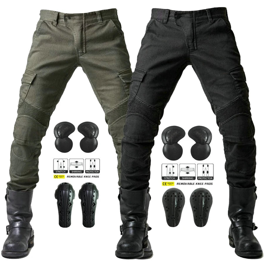 Stylish Motorcycle Black Men Jeans with Extension Protector