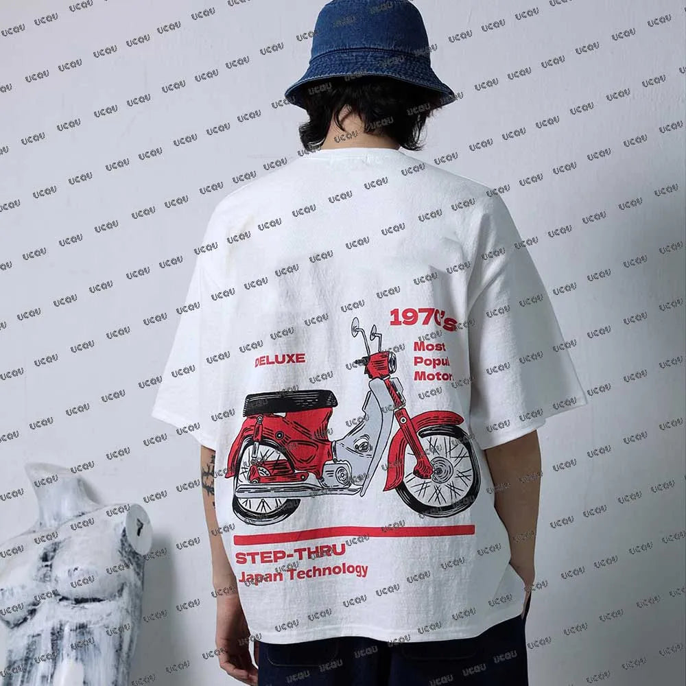 Motorcycle Letter Print Men's T-shirt