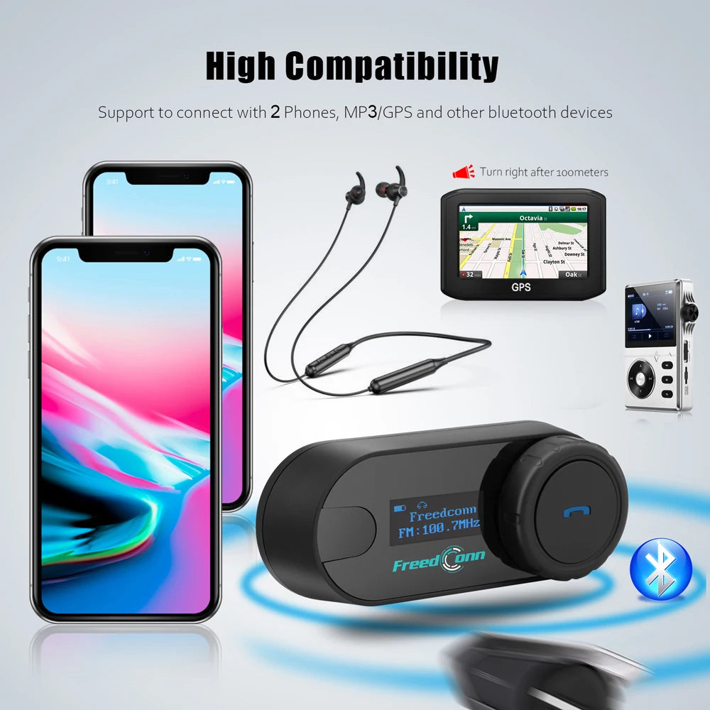 Bluetooth Motorcycle Intercom Helmet Headset with FM