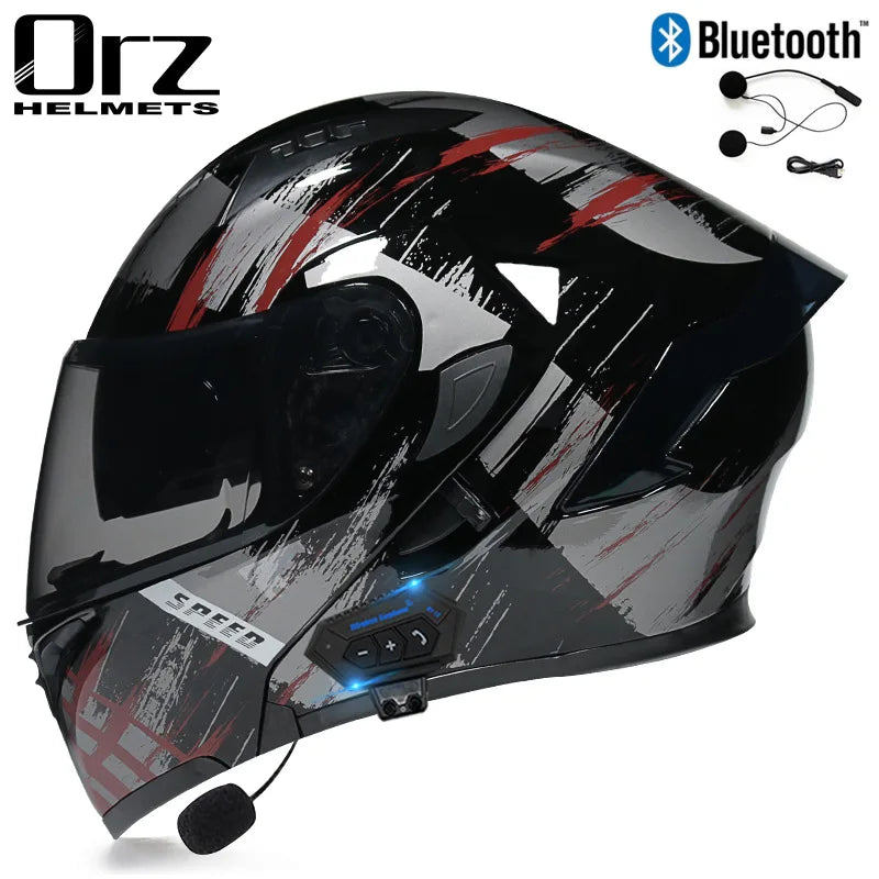 Fire Red Bluetooth Motocross Modular Motorcycle Helmet
