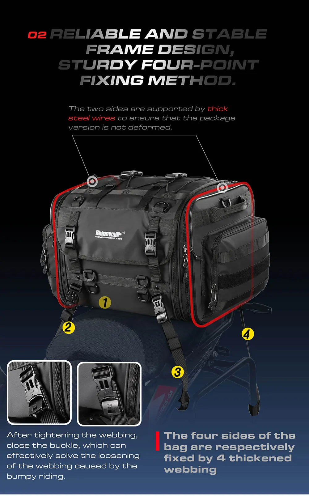 Waterproof Motorcycle Rear Seat Bag 35L-60L Luggage