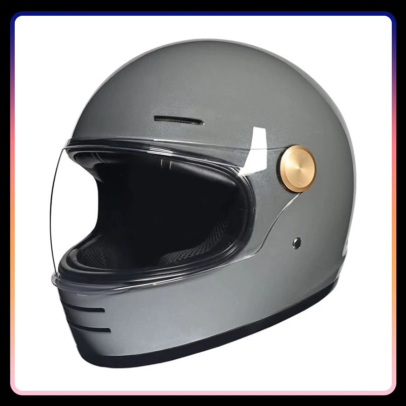 Retro Leather Full Face Motorcycle Helmet with Clear Lens