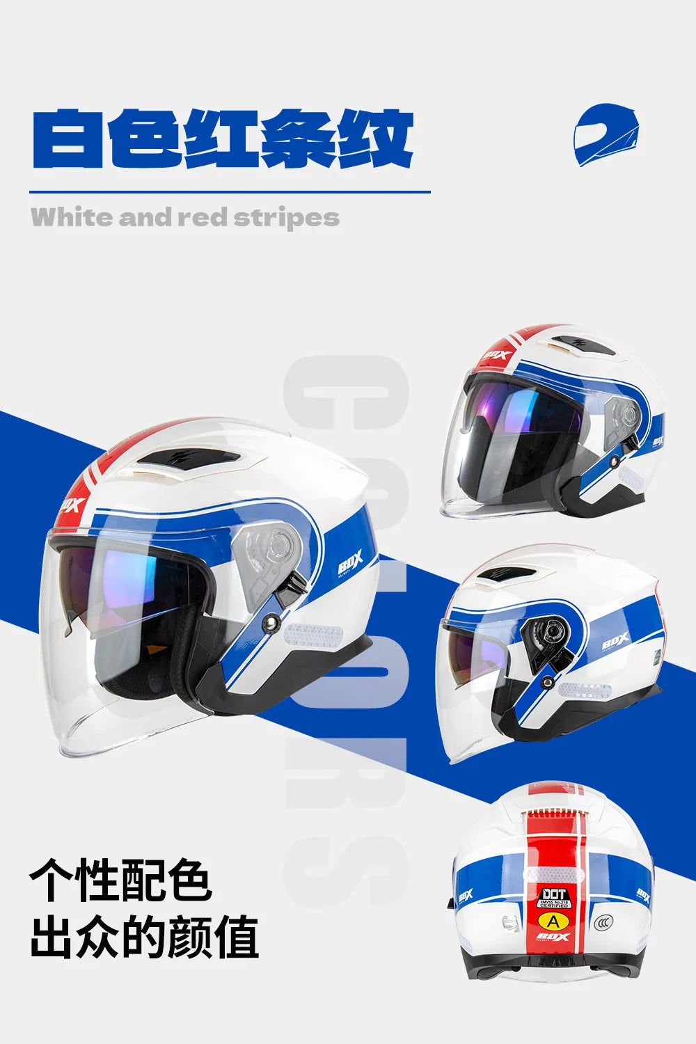 Open Face Motorcycle Helmet with Double Lens