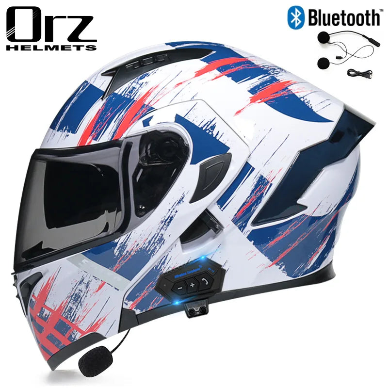 Fire Red Bluetooth Motocross Modular Motorcycle Helmet