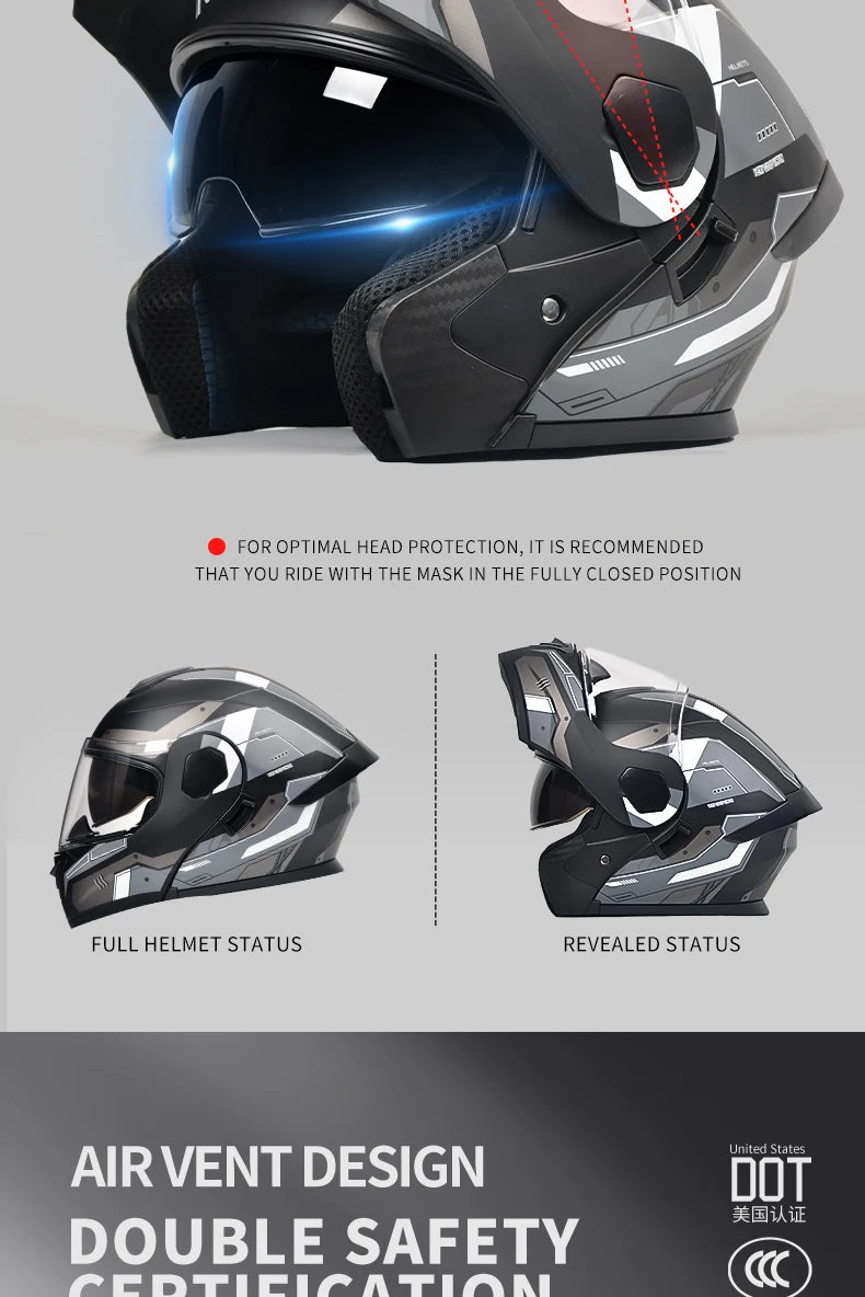 Dual Visor Open Face Motorcycle Helmet - DOT Certified