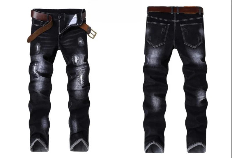 Trendy Men's Motorcycle Jeans Straight Leg Denim Pants