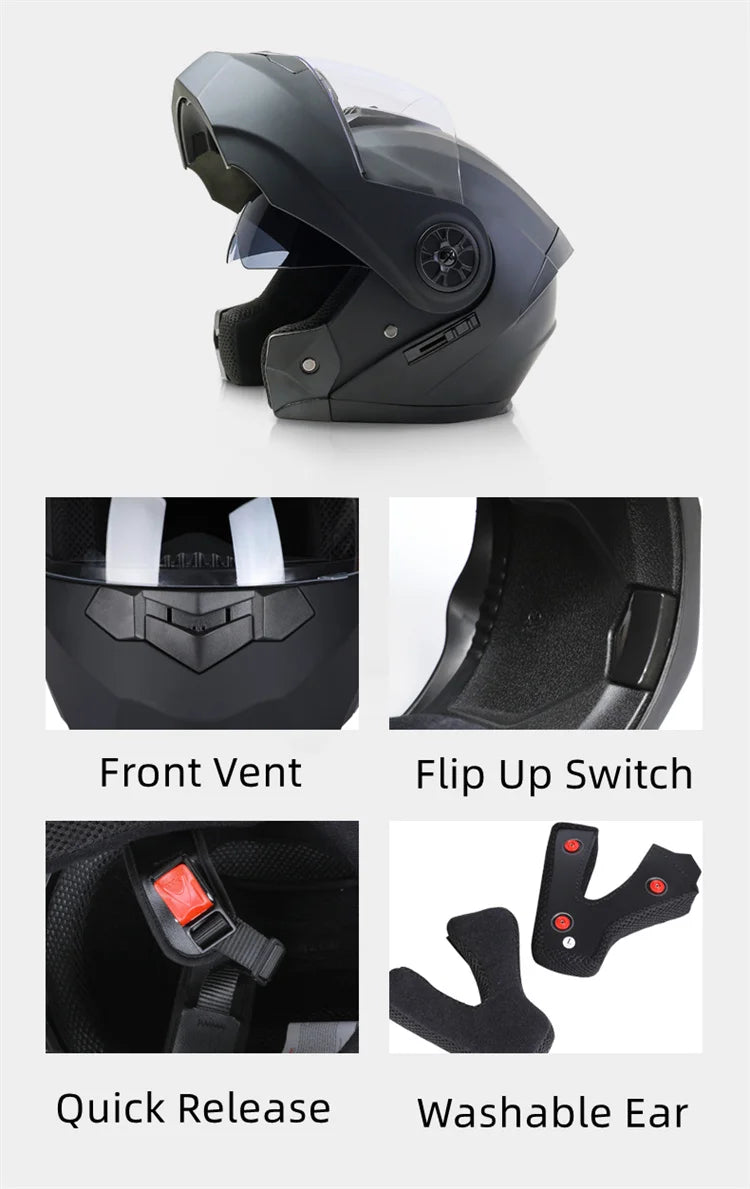 Dual Lens Flip-Up Modular Motorcycle Helmet