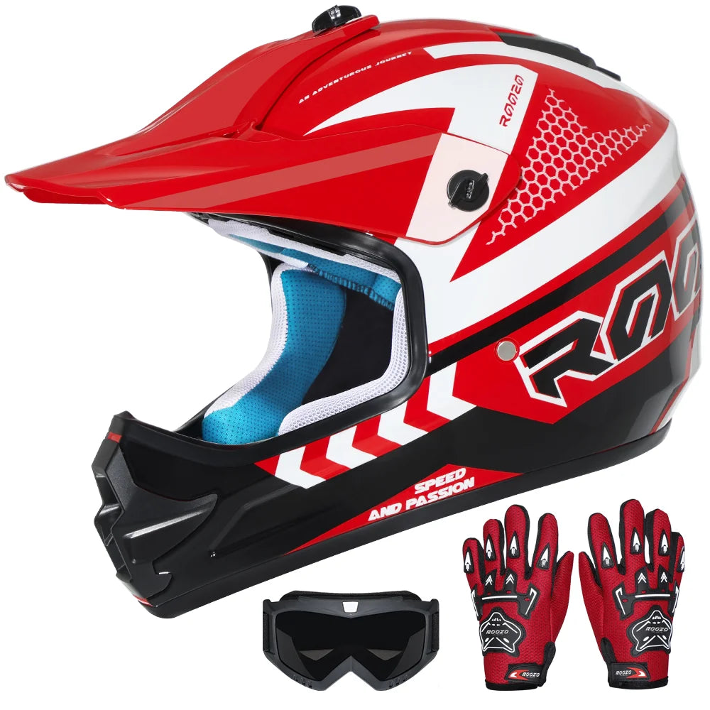Kids Motocross Helmet Kit with Goggles & Gloves