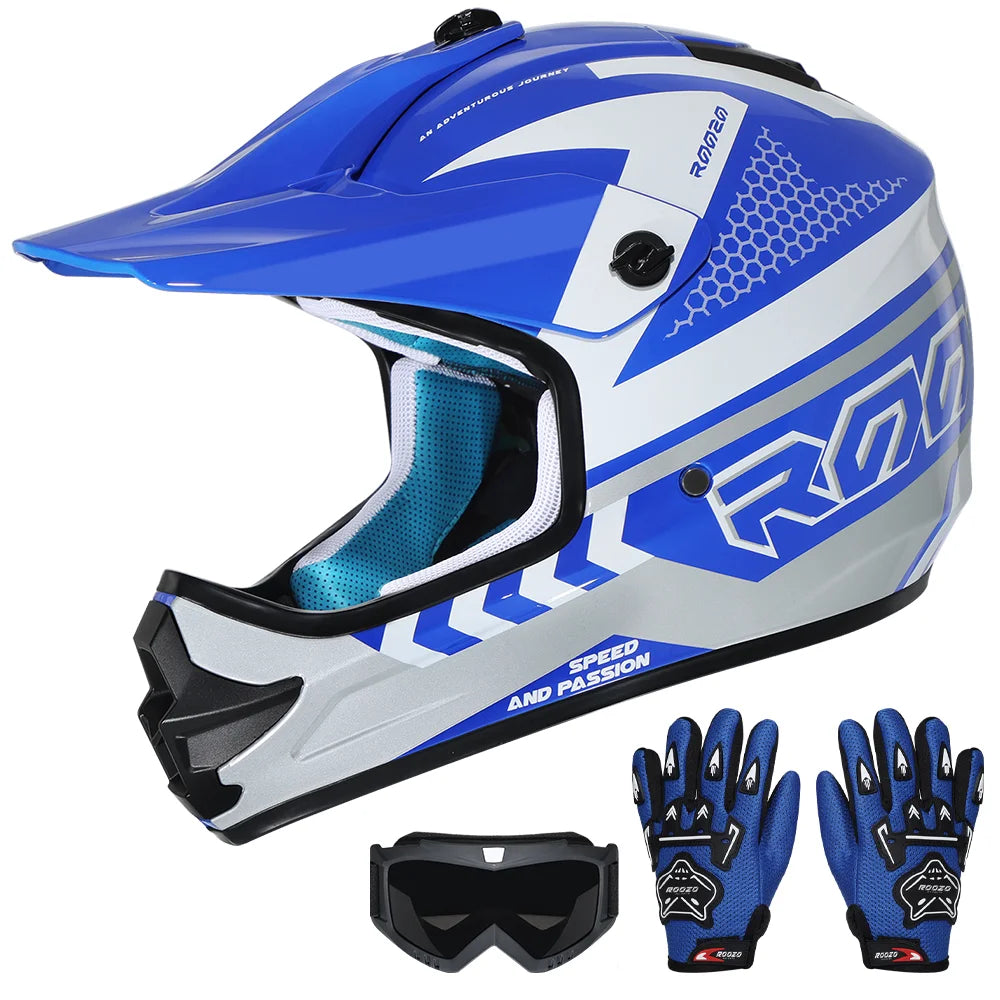 Kids Motocross Helmet Kit with Goggles & Gloves